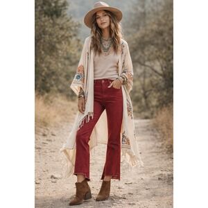 New Whetherly Savannah High Waist Step Hem Slim Kick‎ Flare Jeans Sz 30 Deep Red